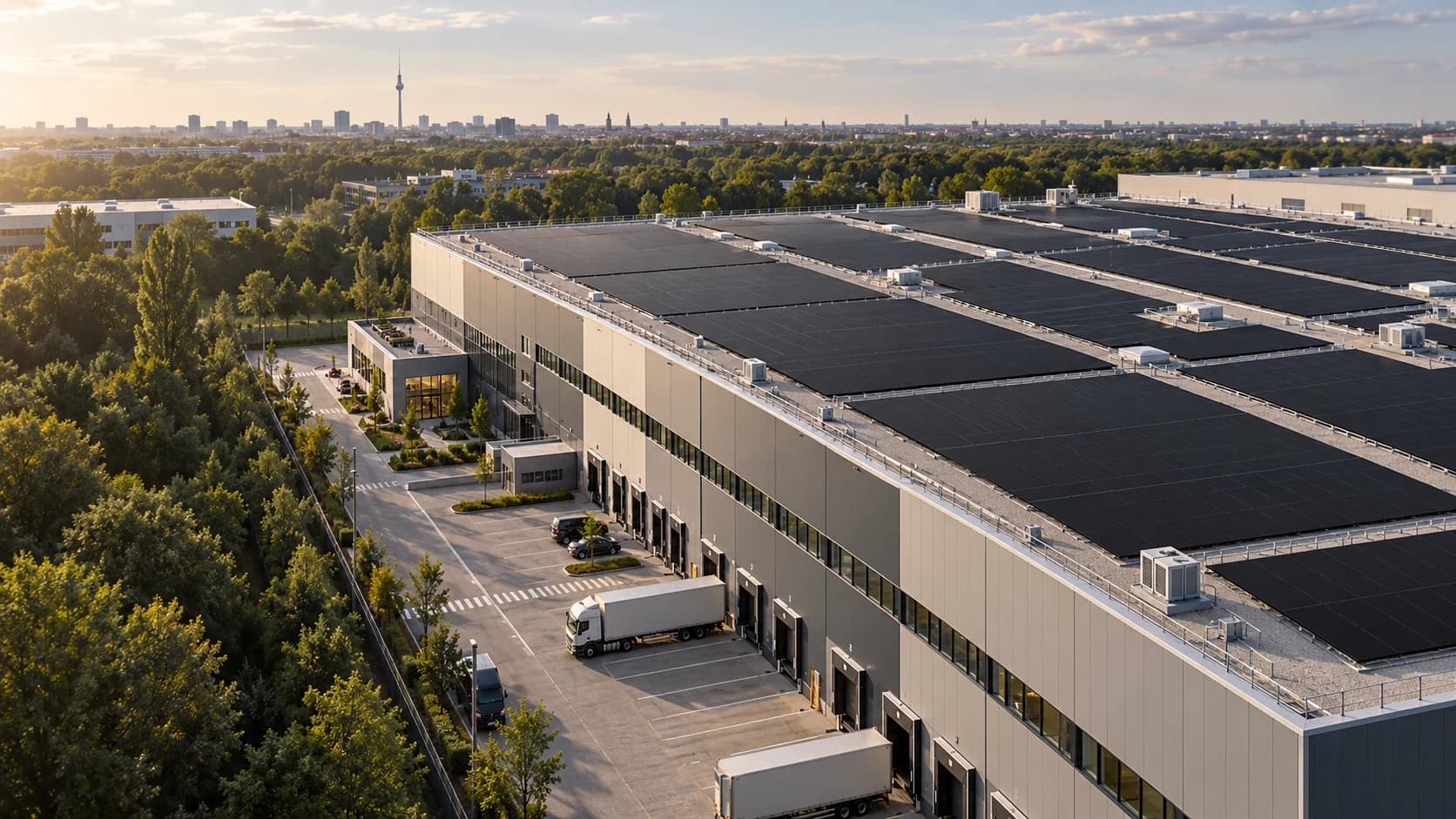 Gewerbedach mit Full-Black-Photovoltaik Gewerbedach mit Full-Black-Photovoltaik
