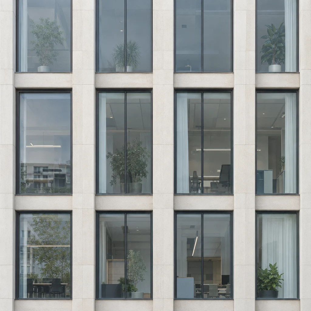 SolarX – Fassade eines modernen Mehrfamilienhauses mit mehreren Fenstern